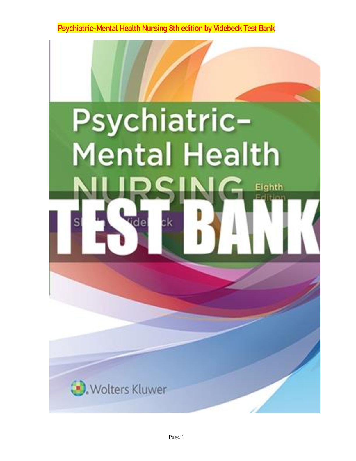 Preview image for TEST BANK FOR PSYCHIATRIC MENTAL HEALTH NURSING 8TH EDITION BY VIDEBECK